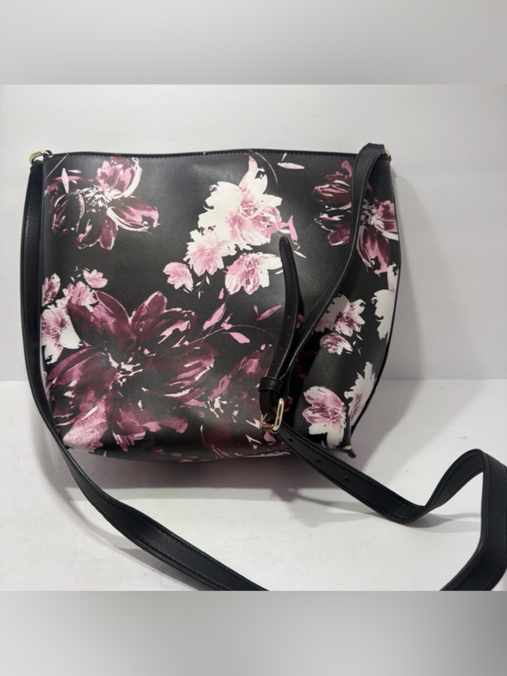Karl Lagerfeld Paris Crossbody Black Pink Floral Berry Bag - Picture 4 of 7